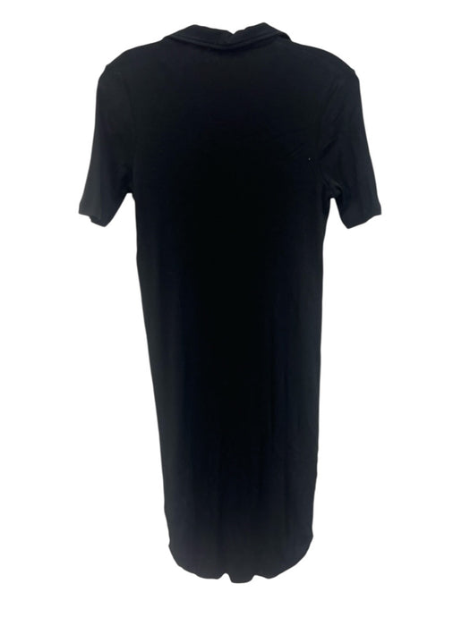 Helmut Lang Size L Black Cotton Collared Ribbed Half Sleeve Midi Dress Black / L