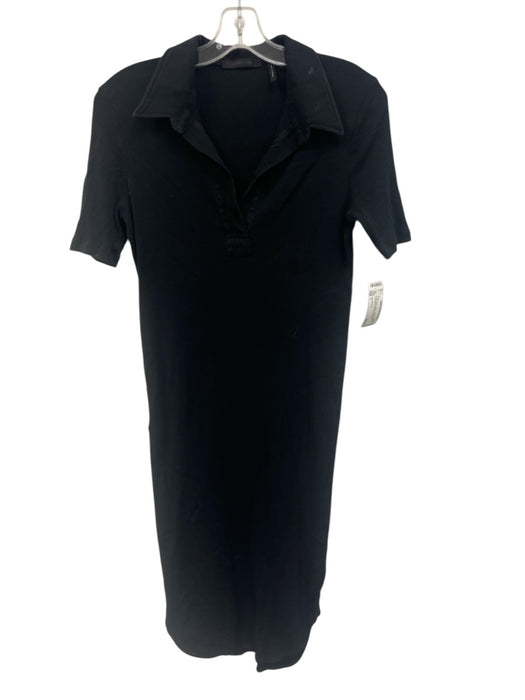 Helmut Lang Size L Black Cotton Collared Ribbed Half Sleeve Midi Dress Black / L
