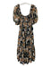 En Saison Size XS Black, Brown & Green Polyester Off Shoulder Floral Midi Dress Black, Brown & Green / XS