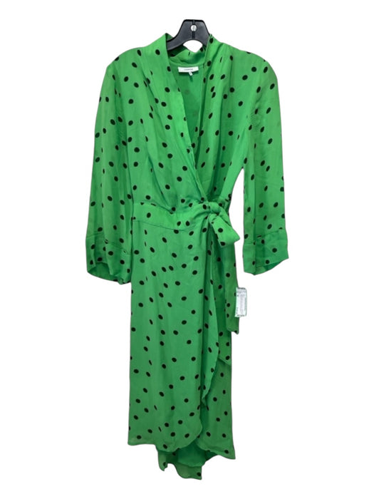 Ganni Size 38 Green & Black Print Viscose Polka Dots Wrap dress Dress Green & Black Print / 38