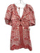 Farm Rio Size S Red & White Linen & Viscose Short Puff Sleeve Floral Print Dress Red & White / S