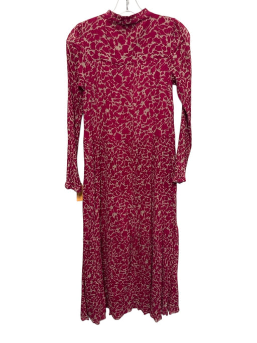 Olivia James Size XS Hot Pink & Beige Cotton Long Sleeve Buttons Maxi Dress Hot Pink & Beige / XS