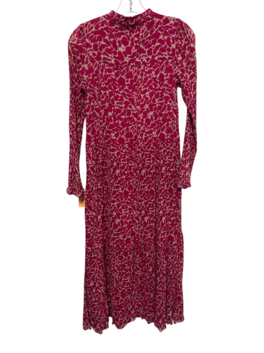 Olivia James Size XS Hot Pink & Beige Cotton Long Sleeve Buttons Maxi Dress Hot Pink & Beige / XS