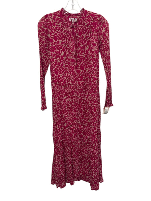 Olivia James Size XS Hot Pink & Beige Cotton Long Sleeve Buttons Maxi Dress Hot Pink & Beige / XS