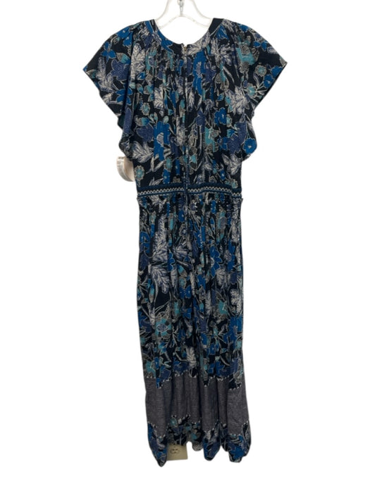 Ulla Johnson Size 4 Black, Blue, Cream Cotton & Rayon Short Sleeve Pleated Dress Black, Blue, Cream / 4