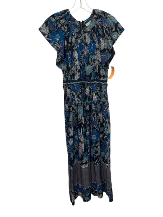 Ulla Johnson Size 4 Black, Blue, Cream Cotton & Rayon Short Sleeve Pleated Dress Black, Blue, Cream / 4
