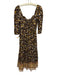 O.P.T. Size S Black, Yellow & Blue Rayon Puff 1/2 Sleeve Floral Print Midi Dress Black, Yellow & Blue / S