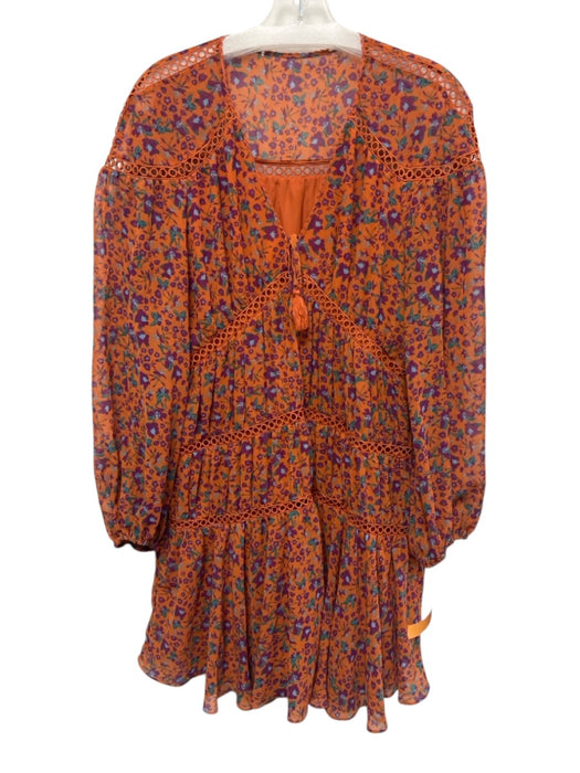 Rebecca Minkoff Size S Orange, Purple, Green Polyester Long puff sleeve Dress Orange, Purple, Green / S