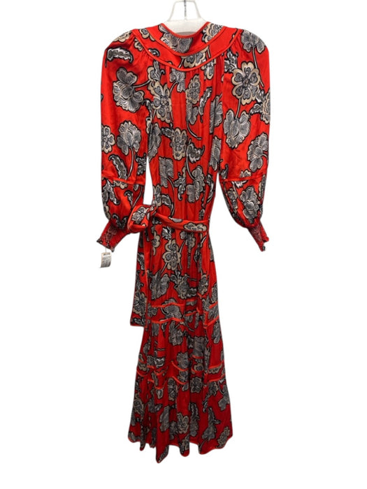 Alice + Olivia Size XS Red, Black & Beige Viscose Puff 3/4 Sleeve V Neck Dress Red, Black & Beige / XS