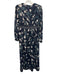 Gal Meets Glam Size 4 Navy blue & Cream Polyester Satin Long Puff Sleeve Dress Navy blue & Cream / 4