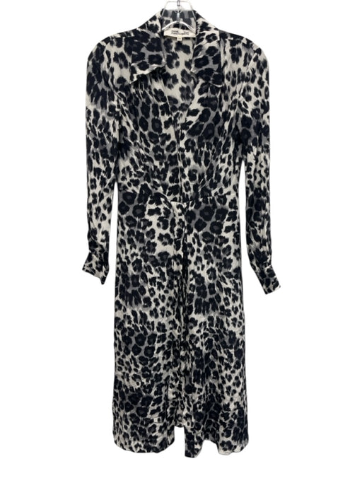 Diane Von Furstenberg Size XXS Black, Gray, White Silk Long puff sleeve Dress Black, Gray, White / XXS