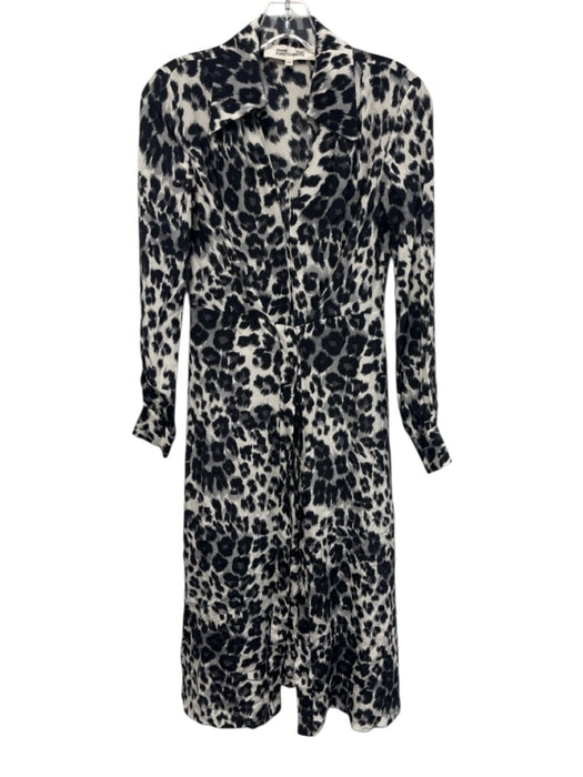 Diane Von Furstenberg Size XXS Black, Gray, White Silk Long puff sleeve Dress Black, Gray, White / XXS