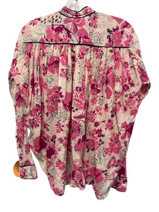 Laurence Bras Size 34 Pink, Black, White Cotton Long Sleeve Floral Print Top Pink, Black, White / 34