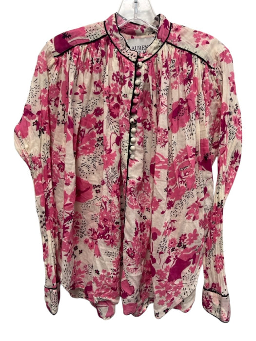 Laurence Bras Size 34 Pink, Black, White Cotton Long Sleeve Floral Print Top Pink, Black, White / 34