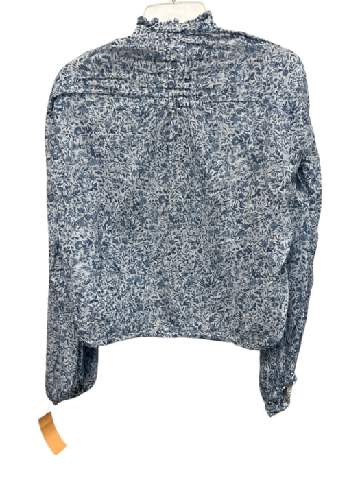 Thierry Colson Size S Blue & White Cotton Long Sleeve Floral Print Buttons Top Blue & White / S