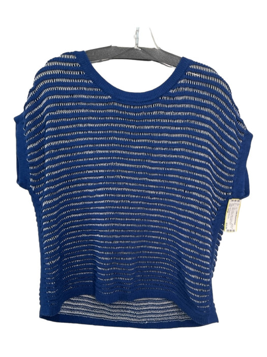 Kate Spade Saturday Size Large Blue & White Cotton & Nylon Knit Short Sleeve Top Blue & White / Large