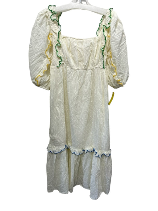Farm Rio Size S Pastel Yellow, Green & Blue Cotton 1/2 Balloon Sleeve Dress Pastel Yellow, Green & Blue / S