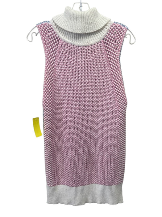 Raoul Size M Cream, Pink & Blue No Fabric Tag Crochet Knit Turtle Neck Sweater Cream, Pink & Blue / M
