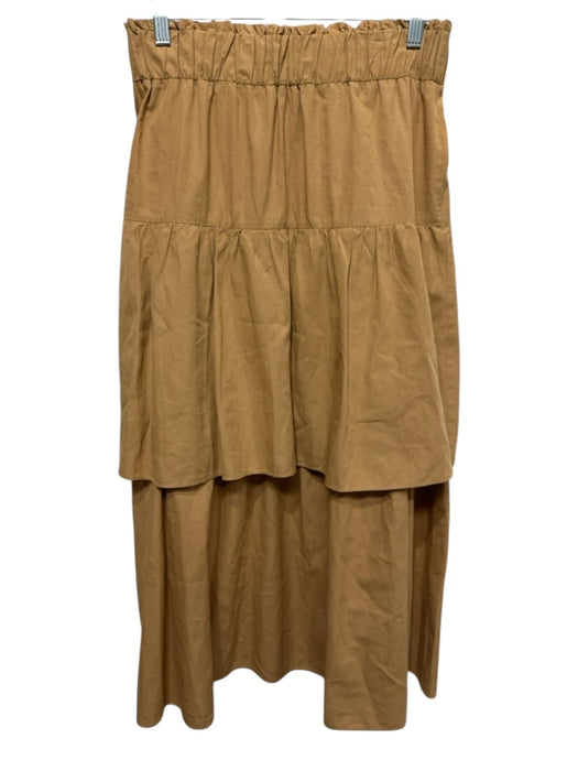 Zara Size S Tan Polyester Elastic Waist Tiered Maxi Skirt Tan / S