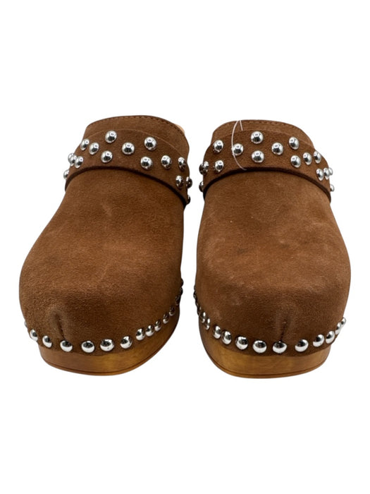 Anthropologie Shoe Size 38 Brown Suede Silver Studded Strap Clogs Brown / 38