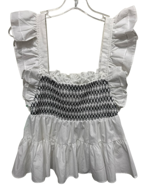 En Saison Size Medium White & Black Polyester Blend Ruffle Cap Sleeve Tiered Top White & Black / Medium