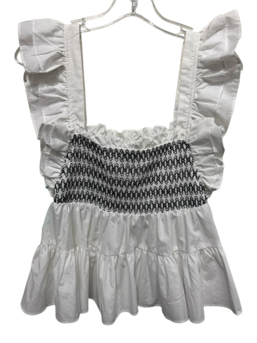 En Saison Size Medium White & Black Polyester Blend Ruffle Cap Sleeve Tiered Top White & Black / Medium