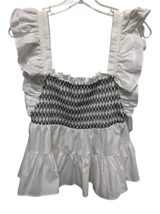 En Saison Size Medium White & Black Polyester Blend Ruffle Cap Sleeve Tiered Top White & Black / Medium