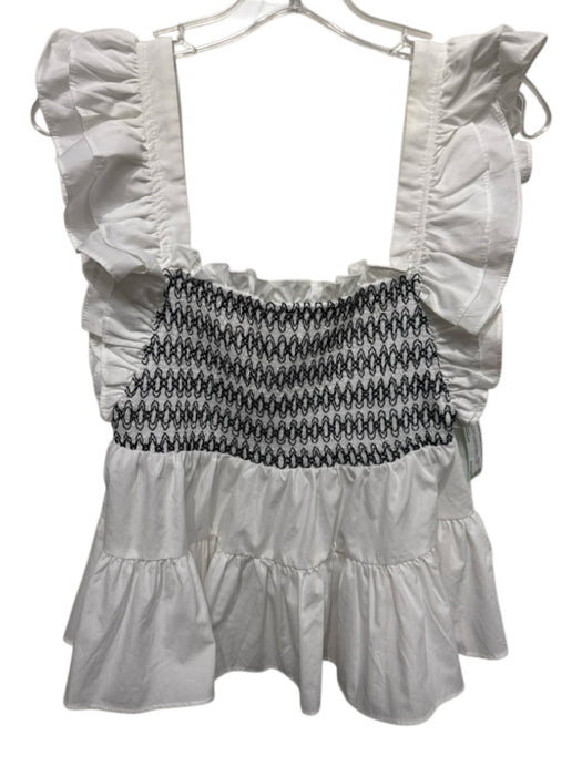 En Saison Size Medium White & Black Polyester Blend Ruffle Cap Sleeve Tiered Top White & Black / Medium