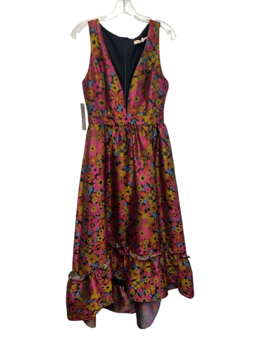 Hutch Size 6 Pink, Yellow, Orange Sleeveless Floral Jacquard V Neck Midi Dress Pink, Yellow, Orange / 6