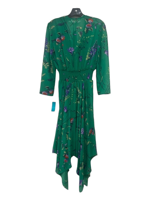 Maje Size 2 Green & Multi Polyester Floral Smocked Waist Surplice Dress Green & Multi / 2