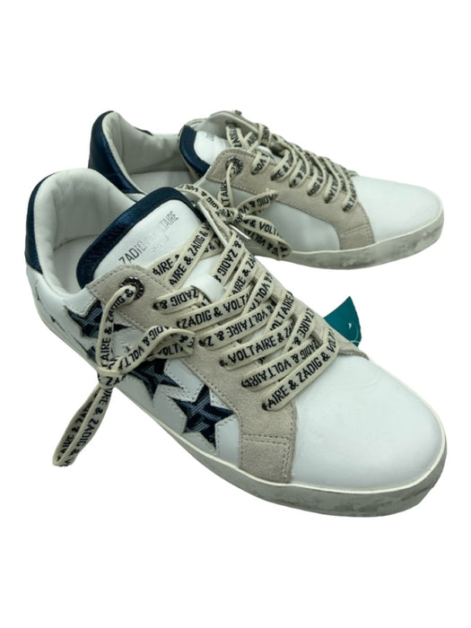 Zadig & Voltaire Shoe Size 39 White & Navy Leather round toe lace up Sneakers White & Navy / 39