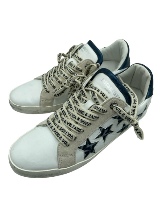 Zadig & Voltaire Shoe Size 39 White & Navy Leather round toe lace up Sneakers White & Navy / 39