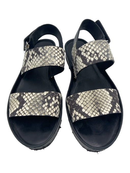 Vince Shoe Size 6 Black & White Leather Snake Embossed Open Toe Platform Sandals Black & White / 6