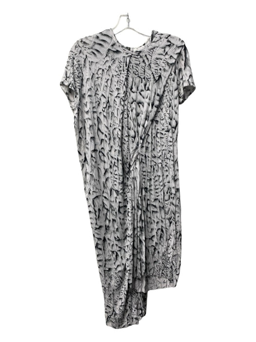 Helmut Lang Size P White & Black Viscose Round Neck Cap Sleeve Asymmetric Dress White & Black / P