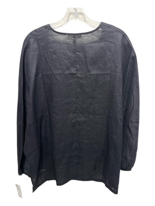 Luxmii Size S/M Black Linen Long Balloon Sleeve Solid Scoop Neck Top Black / S/M