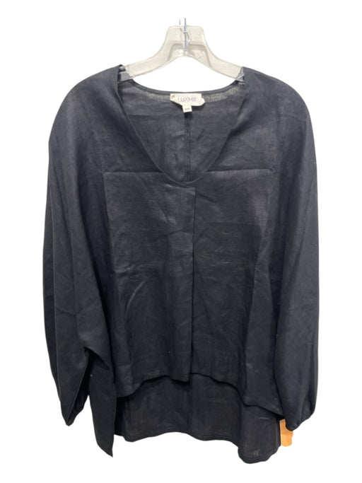 Luxmii Size S/M Black Linen Long Balloon Sleeve Solid Scoop Neck Top Black / S/M
