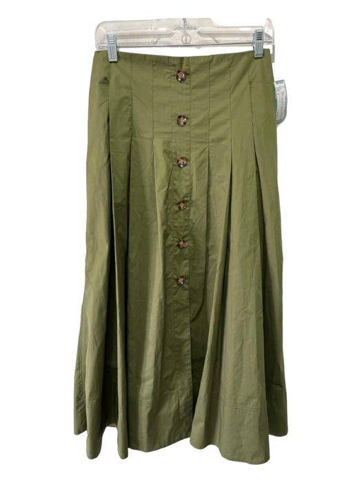 Johanna Ortiz Size 6 Green Cotton Blend Button Detail Back Zip Pleated Skirt Green / 6