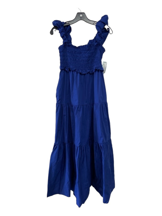 Sea New York Size S Blue Cotton Ruffle Straps Smocked Bodice Tiered Midi Dress Blue / S