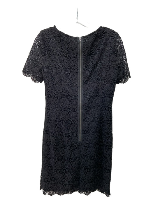 Reiss Size 6 Black Polyester Floral Lace Overlay Round Neck Short Sleeve Dress Black / 6