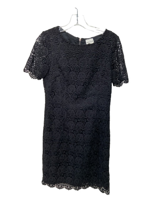 Reiss Size 6 Black Polyester Floral Lace Overlay Round Neck Short Sleeve Dress Black / 6