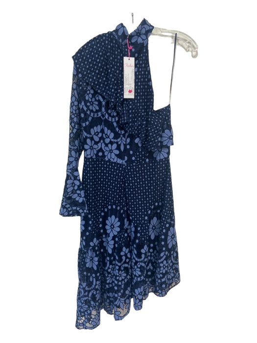 Parker Size 8 Blue & Navy Nylon Blend Floral Lace Overlay One Shoulder Dress Blue & Navy / 8