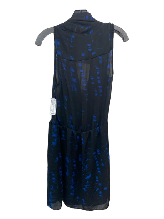 Parker Size M Black & Blue Polyester V Neck Abstract Sleeveless Sheer Dress Black & Blue / M