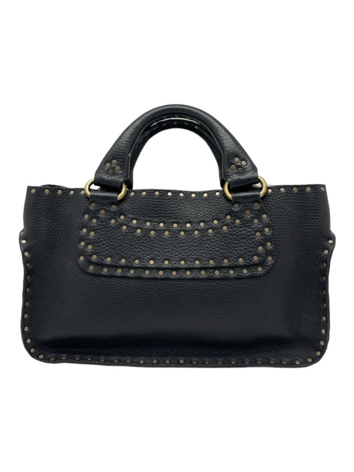 Celine Black & Brass Pebbled Leather Double Top Handle Stud Detail Bag Black & Brass / S