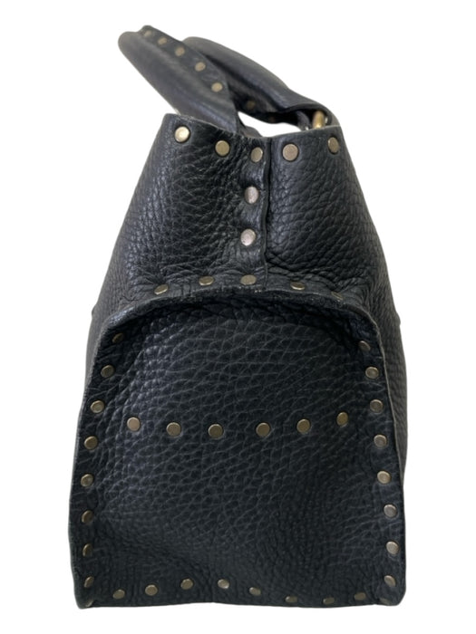 Celine Black Leather Brass Hardware Studded Rolled Handle Bag Black / M