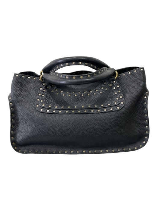 Celine Black Leather Brass Hardware Studded Rolled Handle Bag Black / M