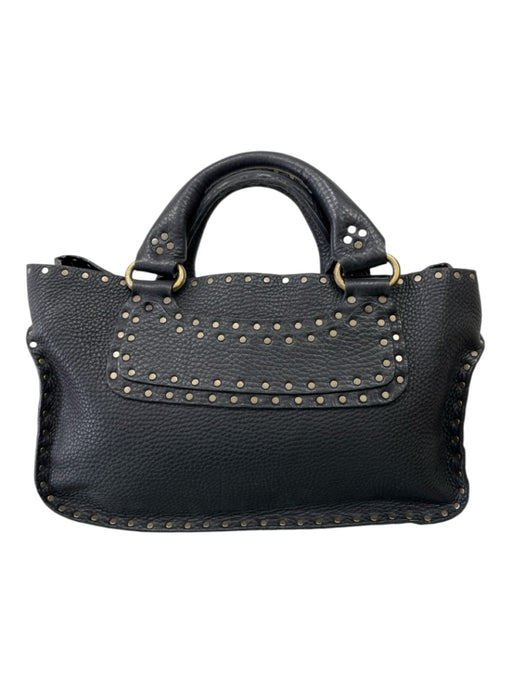 Celine Black Leather Brass Hardware Studded Rolled Handle Bag Black / M