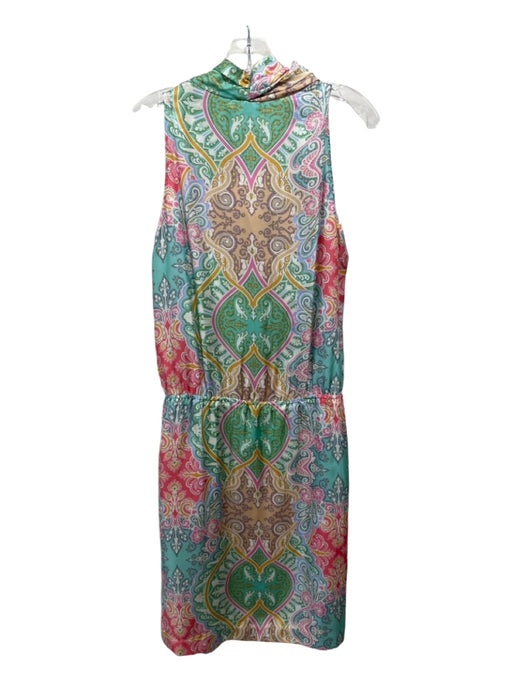 Worth Size 10 Blue & Pink Silk Paisley Surplice Sleeveless Elastic Waist Dress Blue & Pink / 10