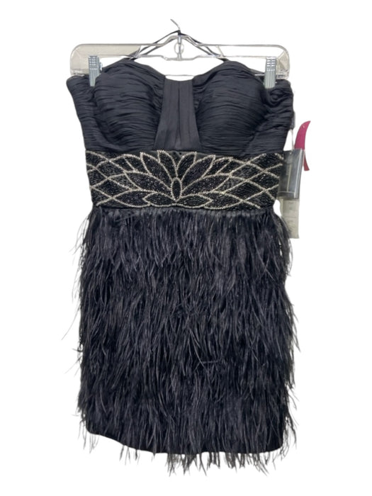 Interlude Size 6 Black & Silver Polyester Strapless Beaded Leather Detail Dress Black & Silver / 6