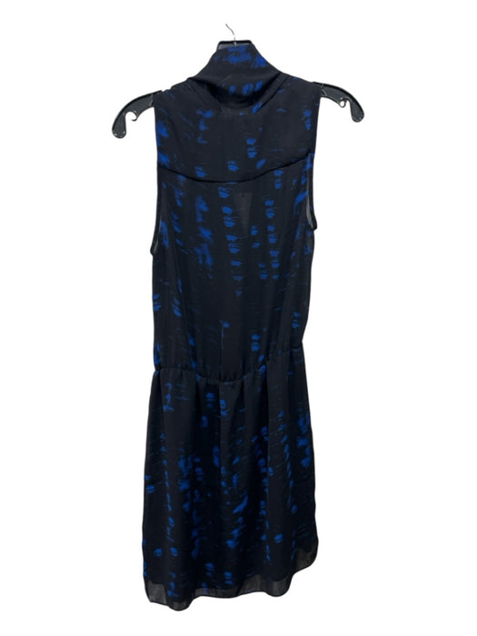 Parker Size M Black & Blue Polyester Surplice Sleeveless Abstract Dress Black & Blue / M