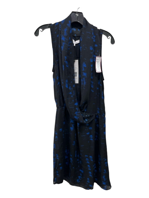 Parker Size M Black & Blue Polyester Surplice Sleeveless Abstract Dress Black & Blue / M